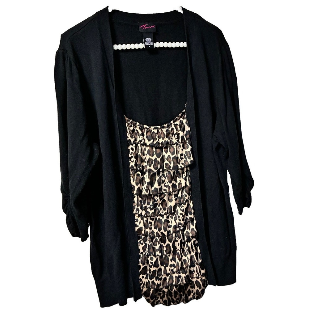 Torrid Plus Size (3) 3X Black Leopard Layered Ruffled One-Piece Top 3/4 Sleeves